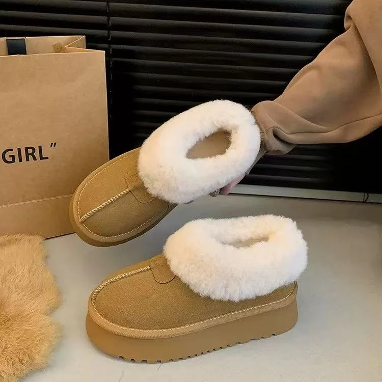 895厚底雪地靴女毛毛鞋冬季新款皮毛一体加绒保暖东北防滑大棉鞋