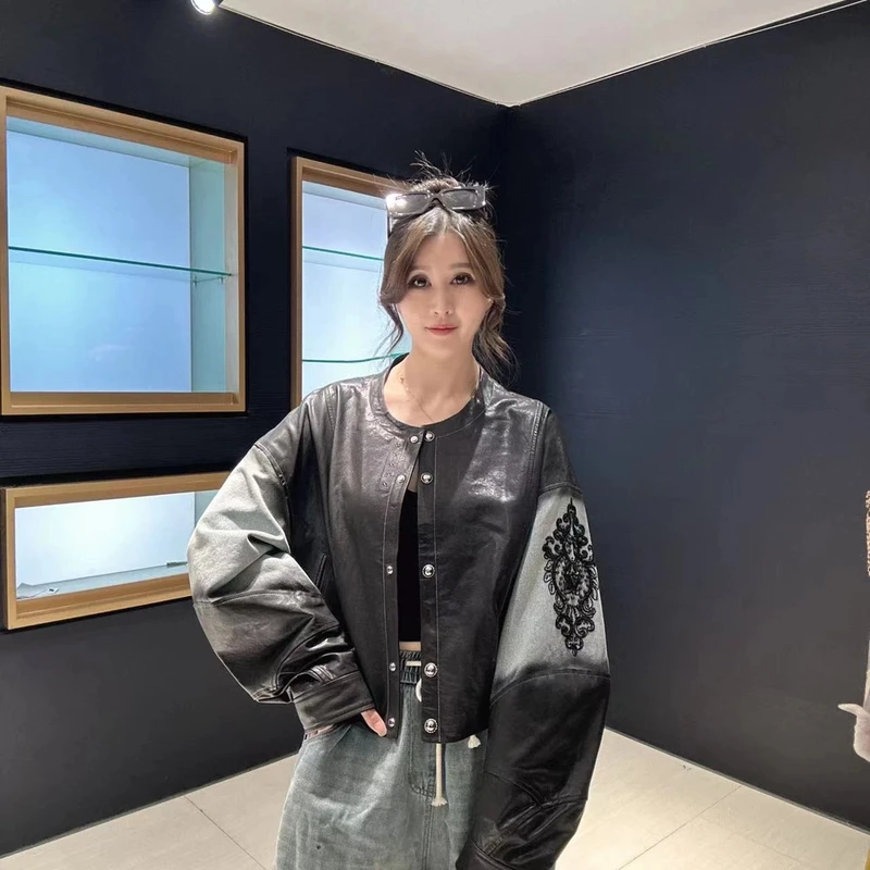 LL【女王优选】轻奢高端时尚气质设计师皮衣外套66018