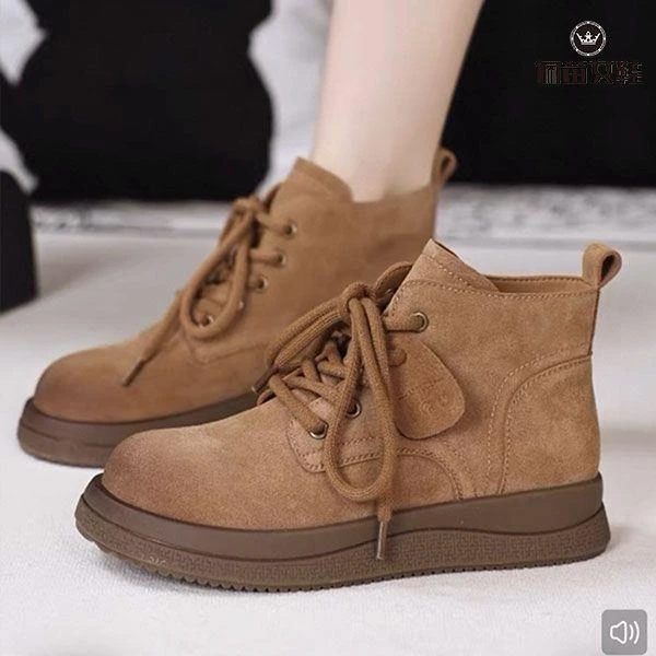 【奥莱断码】短靴女2025秋冬季韩版新款加绒英伦风马丁靴软底系带
