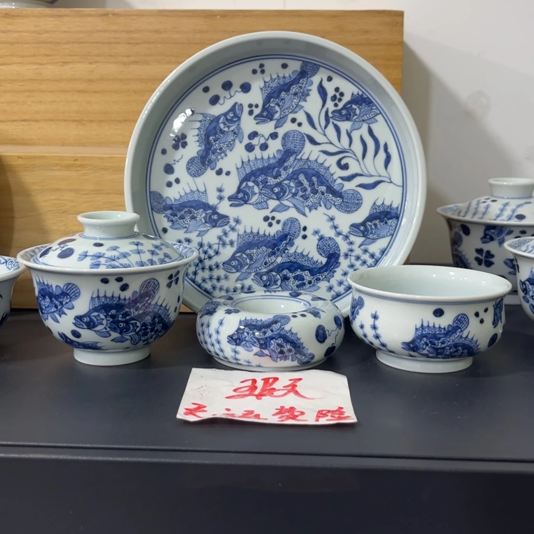 青花仿元九桂四件套