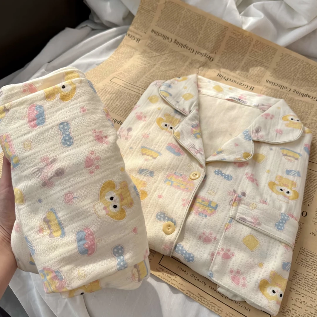 方小芝 纯棉厨师饼饼短袖睡衣女夏可爱软糯提花棉家居服套装