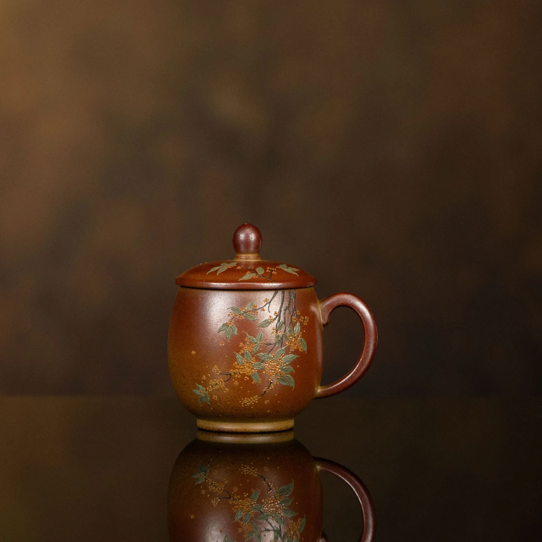 【利贞l金桂盖杯】原矿柴烧150cc手工宜兴紫砂茶具THF