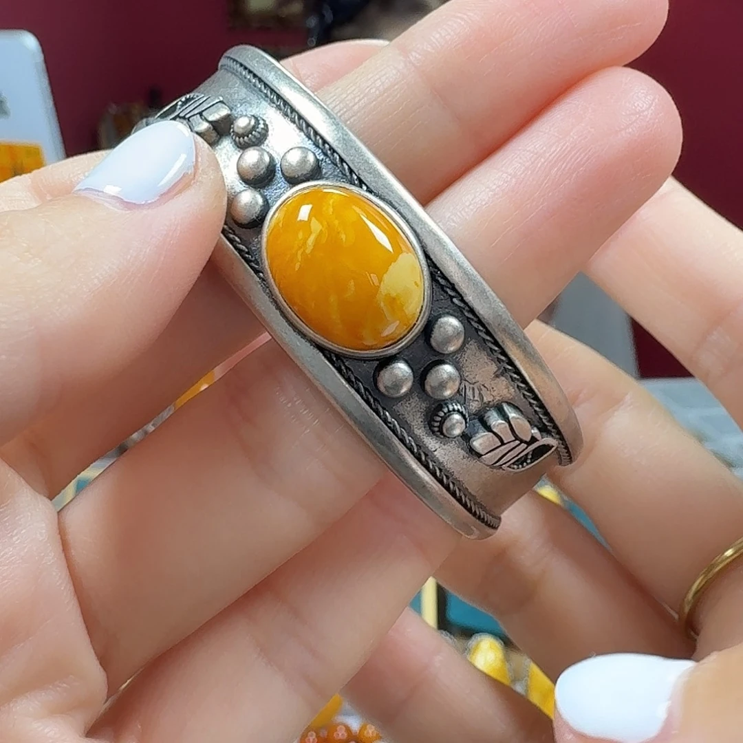 蜜蜡银S925镶嵌手链手镯