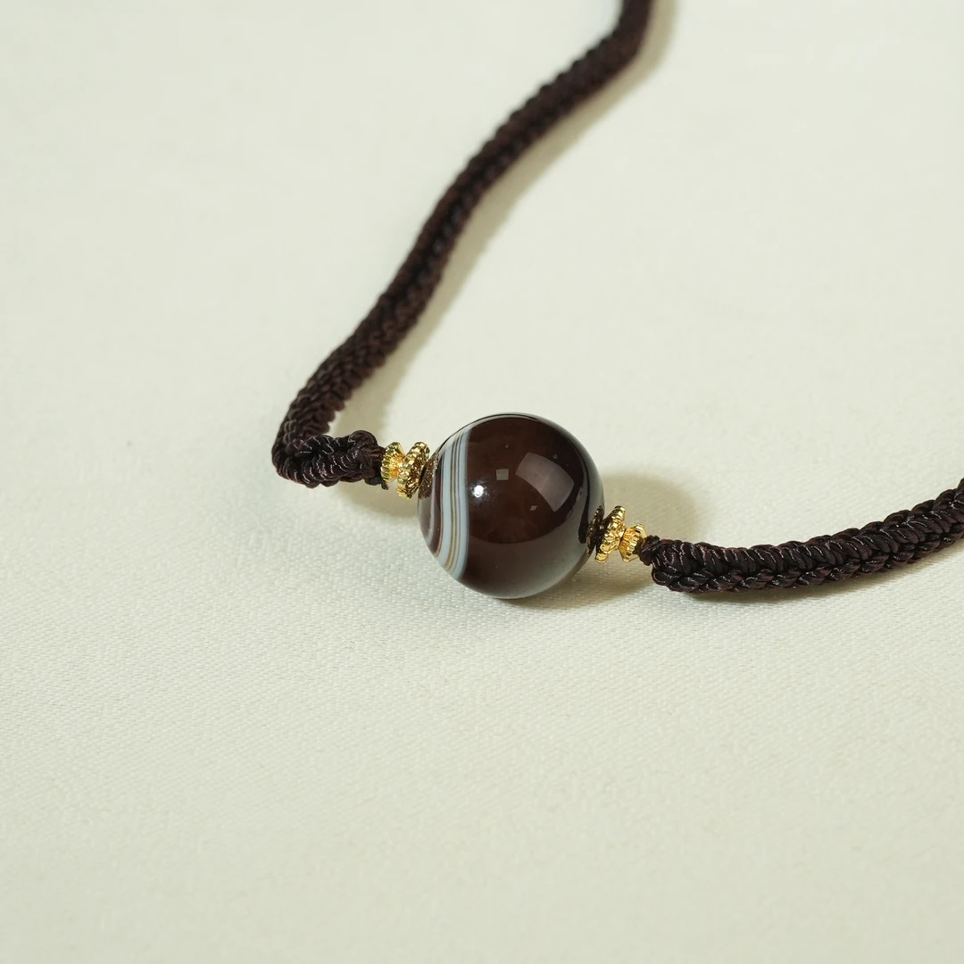 十九世纪缠丝玛瑙圆珠项链【古珠精选】WDZC2A2501091047