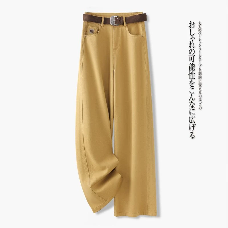 黄色直筒牛仔裤女春秋2025今年流行宽松显瘦拖地裤高腰窄版阔腿裤