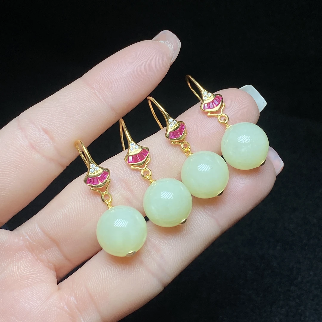 【小北严选】S925银和田玉耳钩约11.5mm+【多样性发一件】-AH09X981