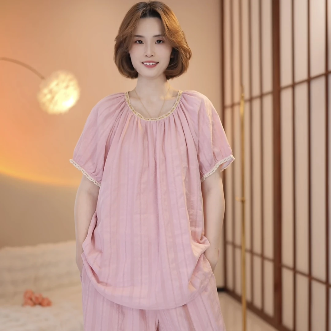 芙蓉世家【温柔女主】春夏新品纯棉100舒适家居服套装可外穿