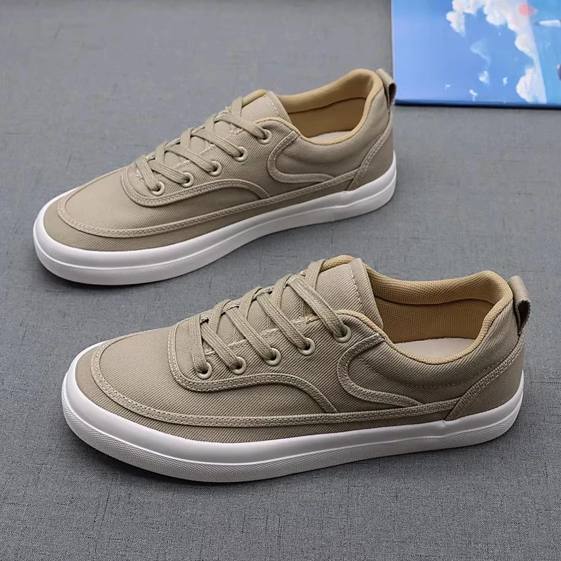 帆布鞋男士新款潮流时尚系带休闲鞋低帮软底韩版厚底防滑板鞋男款