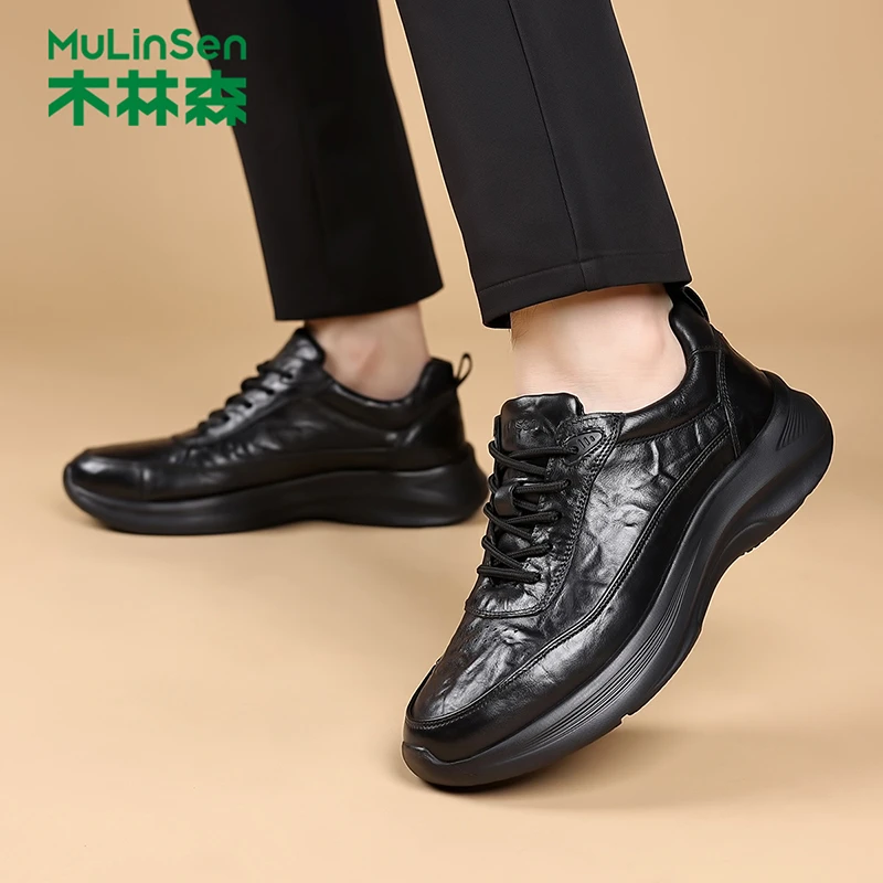 木林森男鞋头层牛皮男士厚底户外皮鞋舒适运动鞋爸爸鞋轻便真皮