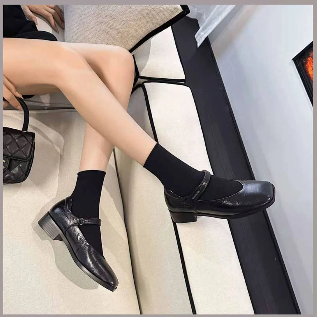 C1485 黑色 舒适方头低跟气质玛丽珍女浅口单鞋