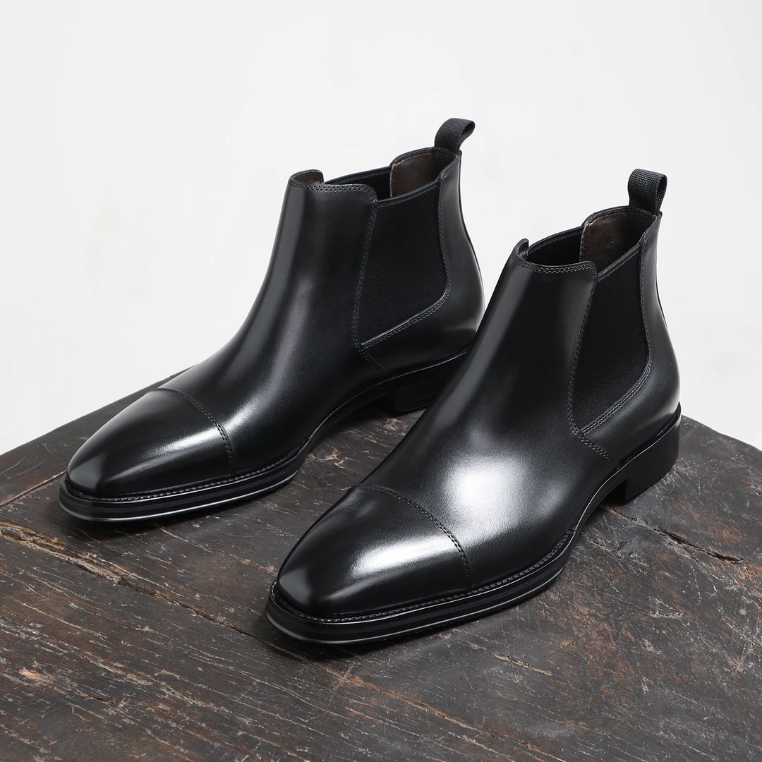 英伦风切尔西靴男款真皮透气商务手工皮鞋三接头男士方头马丁靴