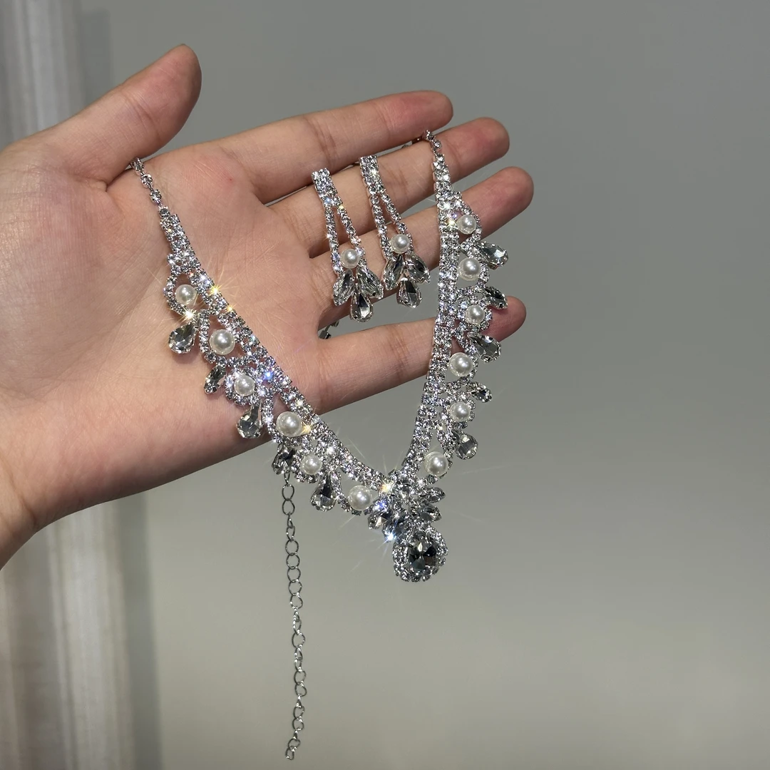 合金项链 2959新款珍珠项链耳环新娘结婚简约韩式百搭