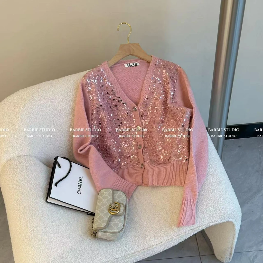 清~思宇【桃花运】8810早春ins法式氛围感时尚百搭V领毛衣