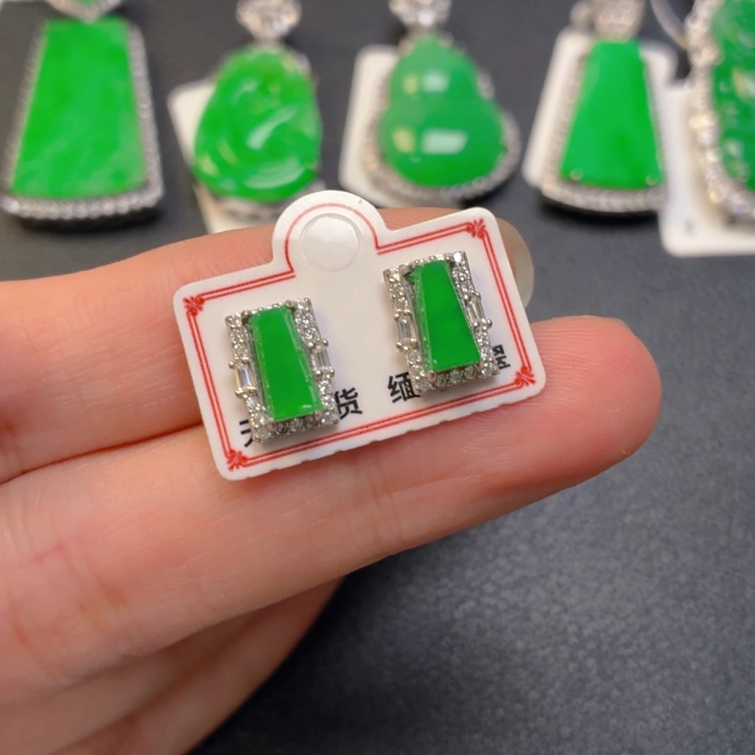 翡翠银S925镶嵌吊坠(不含链)耳钉