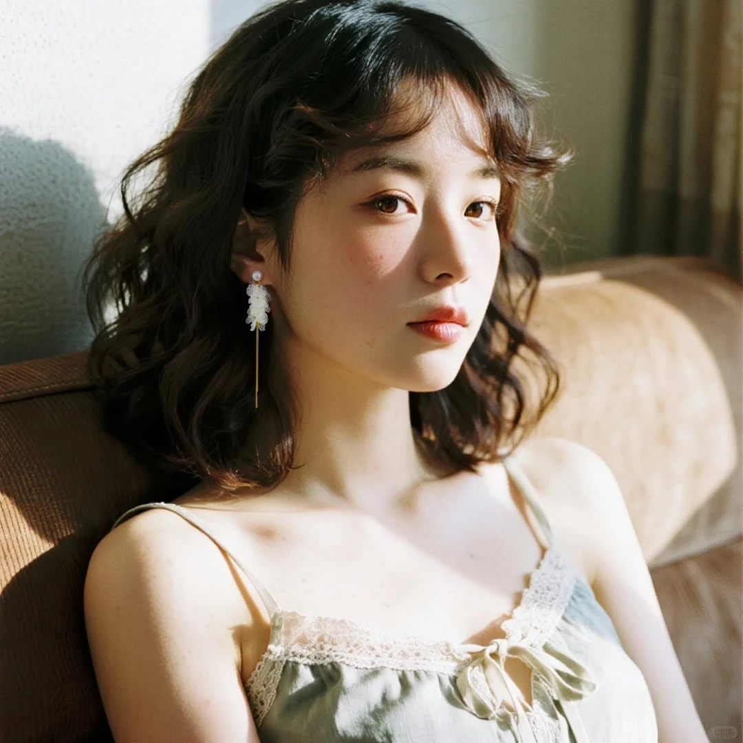 925银耳饰 多层贝壳长款流苏仿珍珠银针耳环女高级感轻奢夏天耳钉