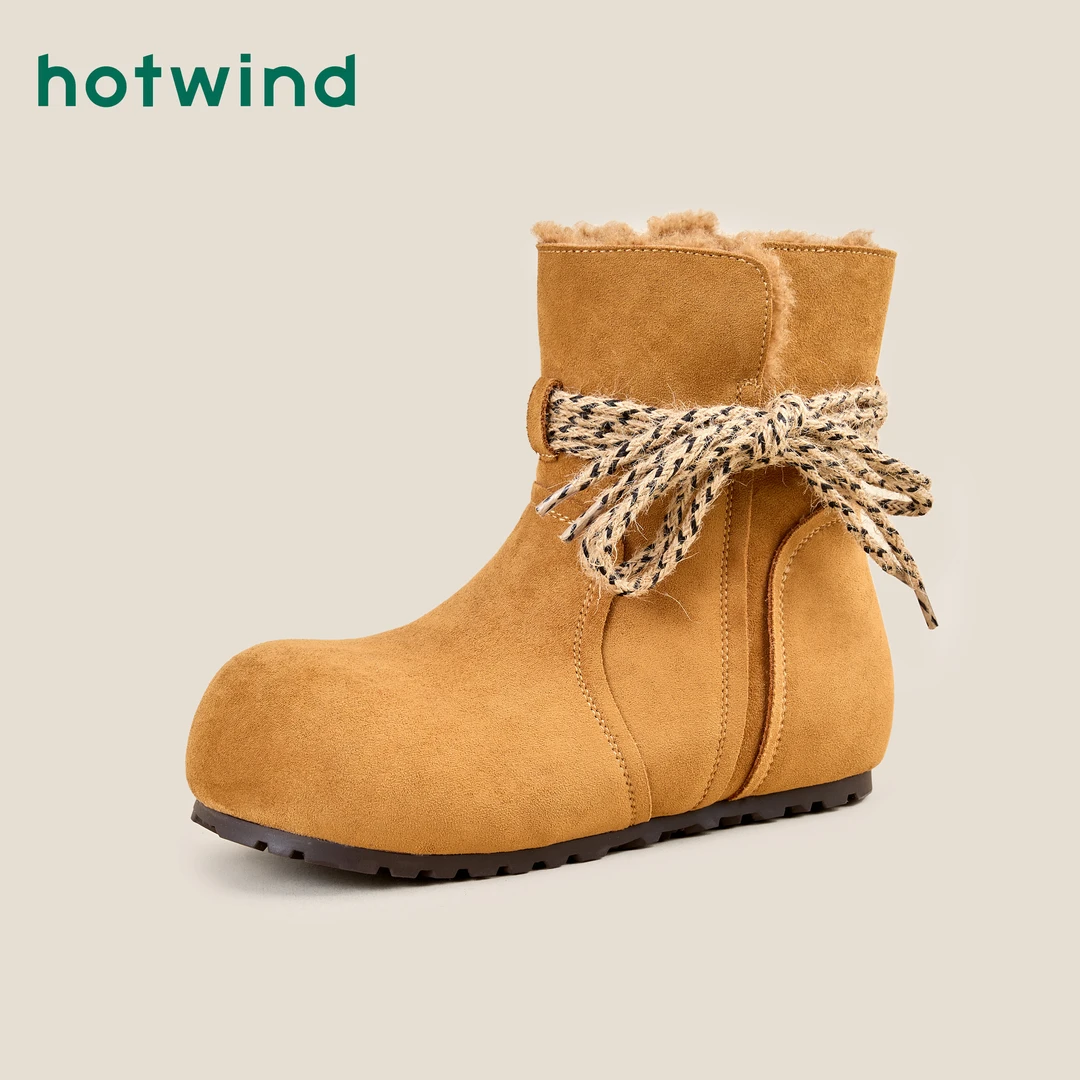 Hotwind/热风面包雪地靴女2025加绒平底冬季新款两穿百搭短靴