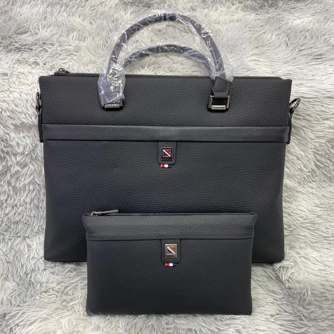 （买一送二）买9968-4送9968-1/加肩带/男士黑色牛皮公文包高档轻奢