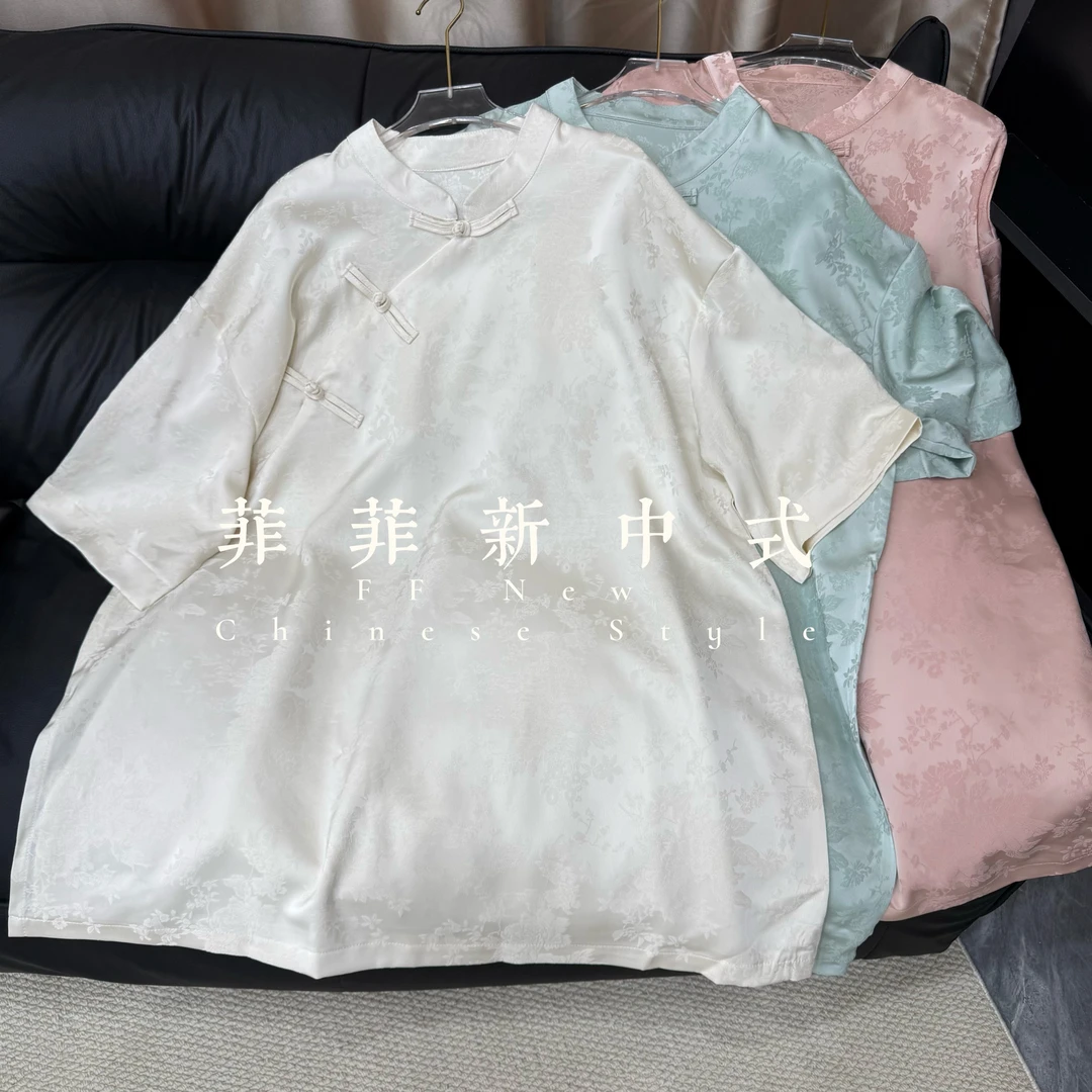 2025夏季新款新中式中国风微立领斜襟盘扣半袖三色打底衫上衣