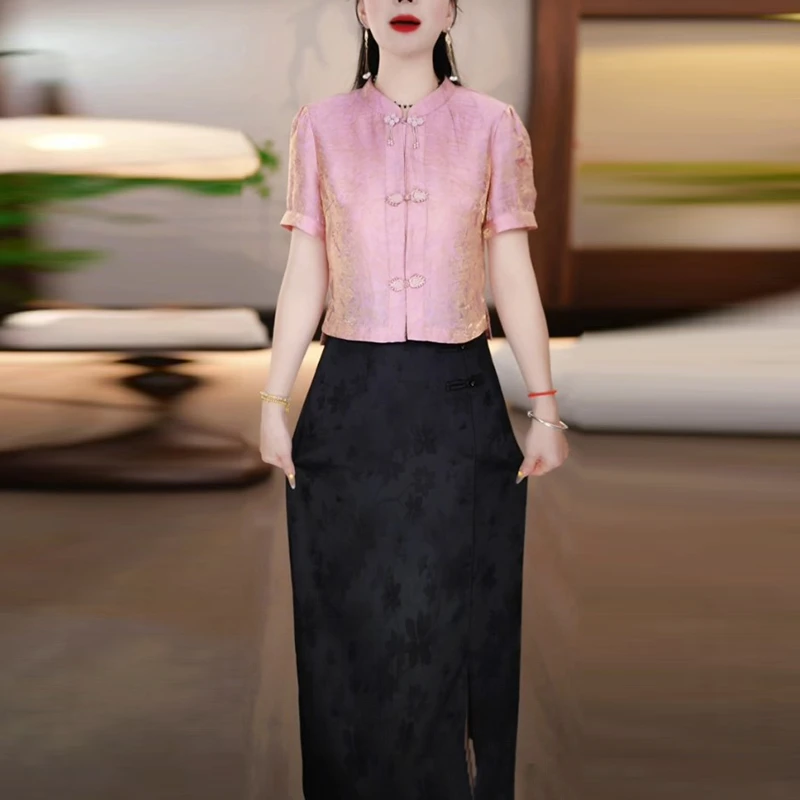 莱赛尔天丝新中式复古套装裙2025夏季新款时尚洋气两件套连衣裙子