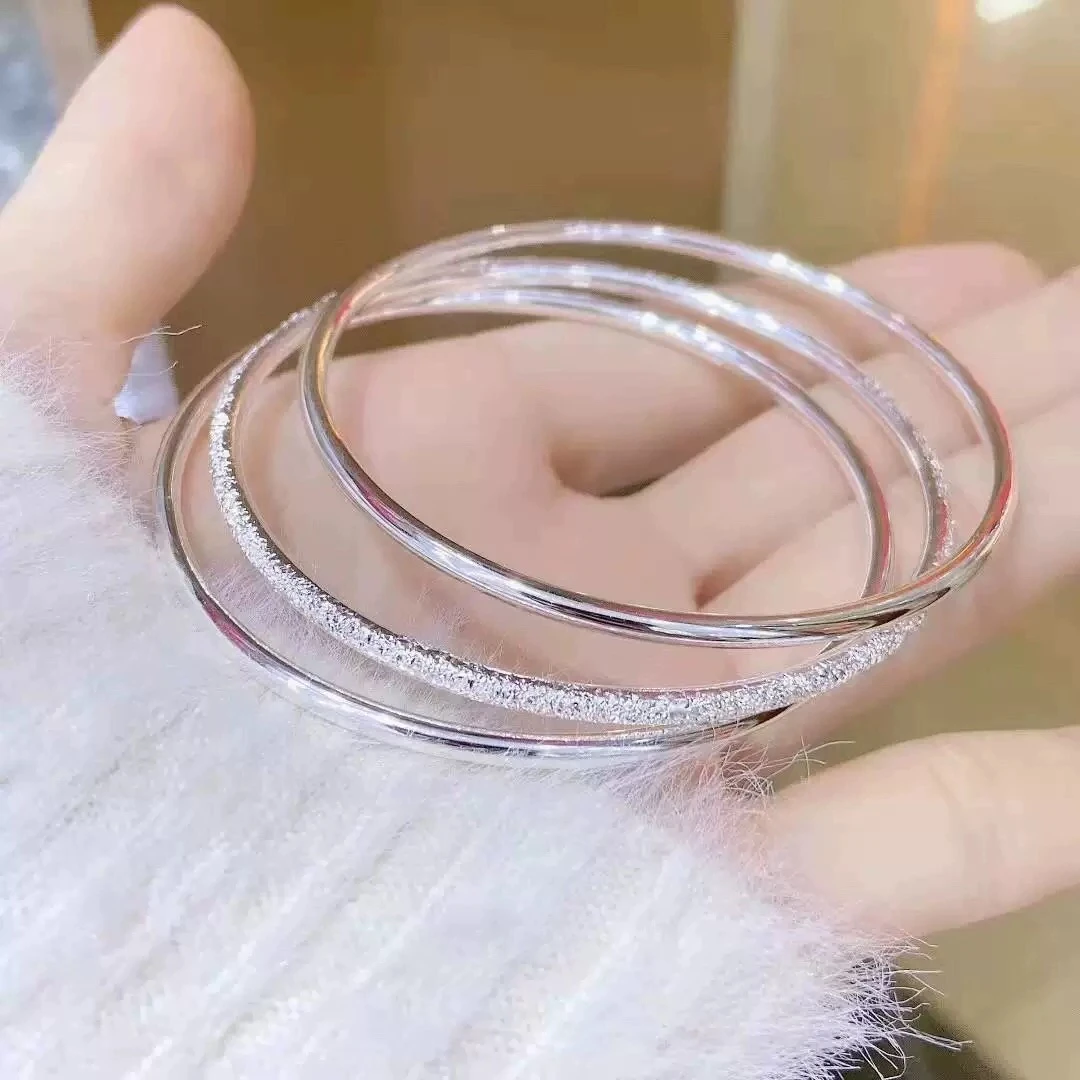 足银手镯 39号足银999.9两光一砂三圈手镯