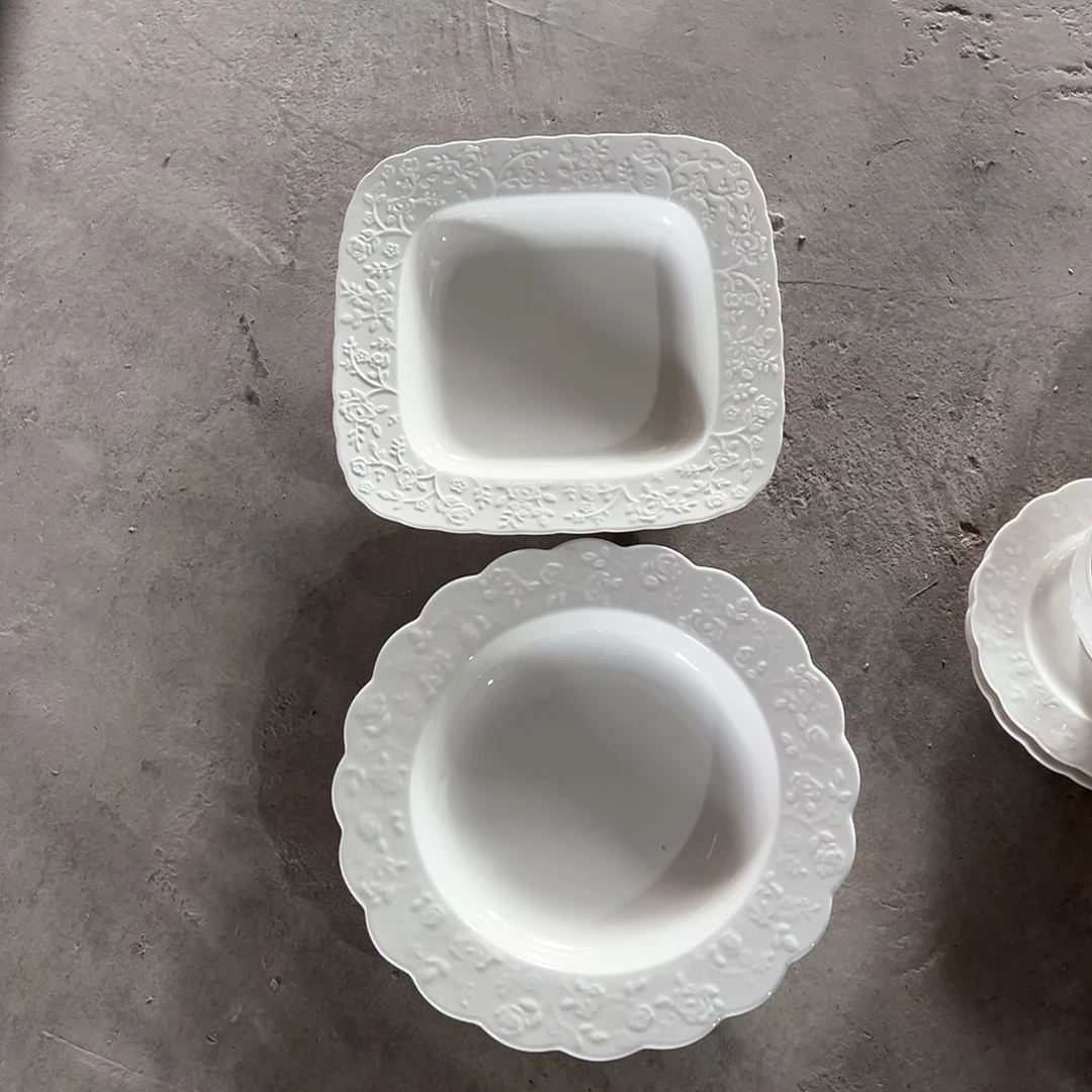 陶瓷 玫瑰花园 方形深盘+圆深盘 