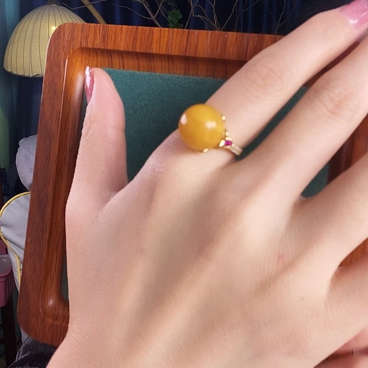 蜜蜡银S925镶嵌戒指戒指