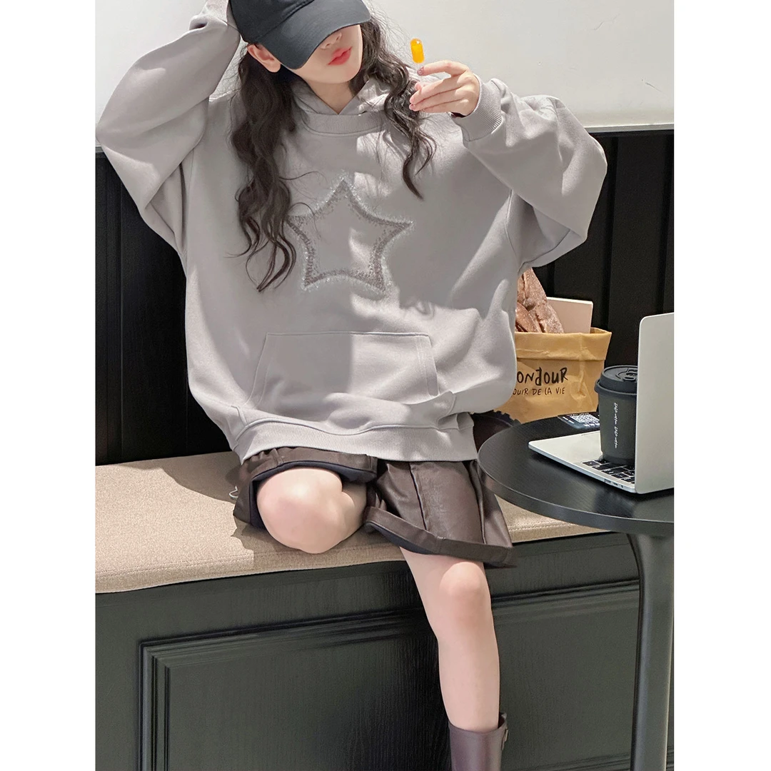 K29462孙小美亮片女童卫衣2025新款秋装儿童连帽上衣春秋衣服