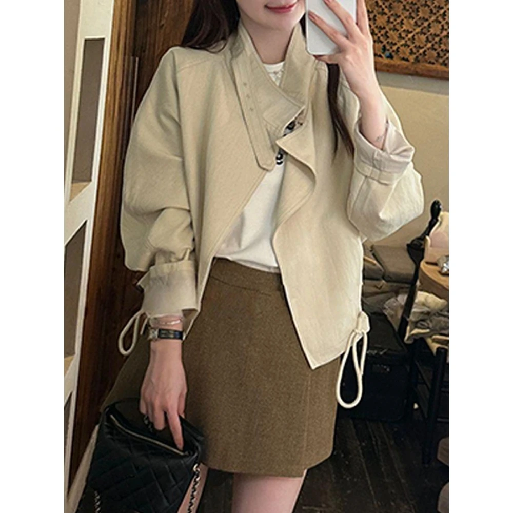 韩版短款立领收腰设计感风衣女2025秋季新款时尚气质宽松夹克外套