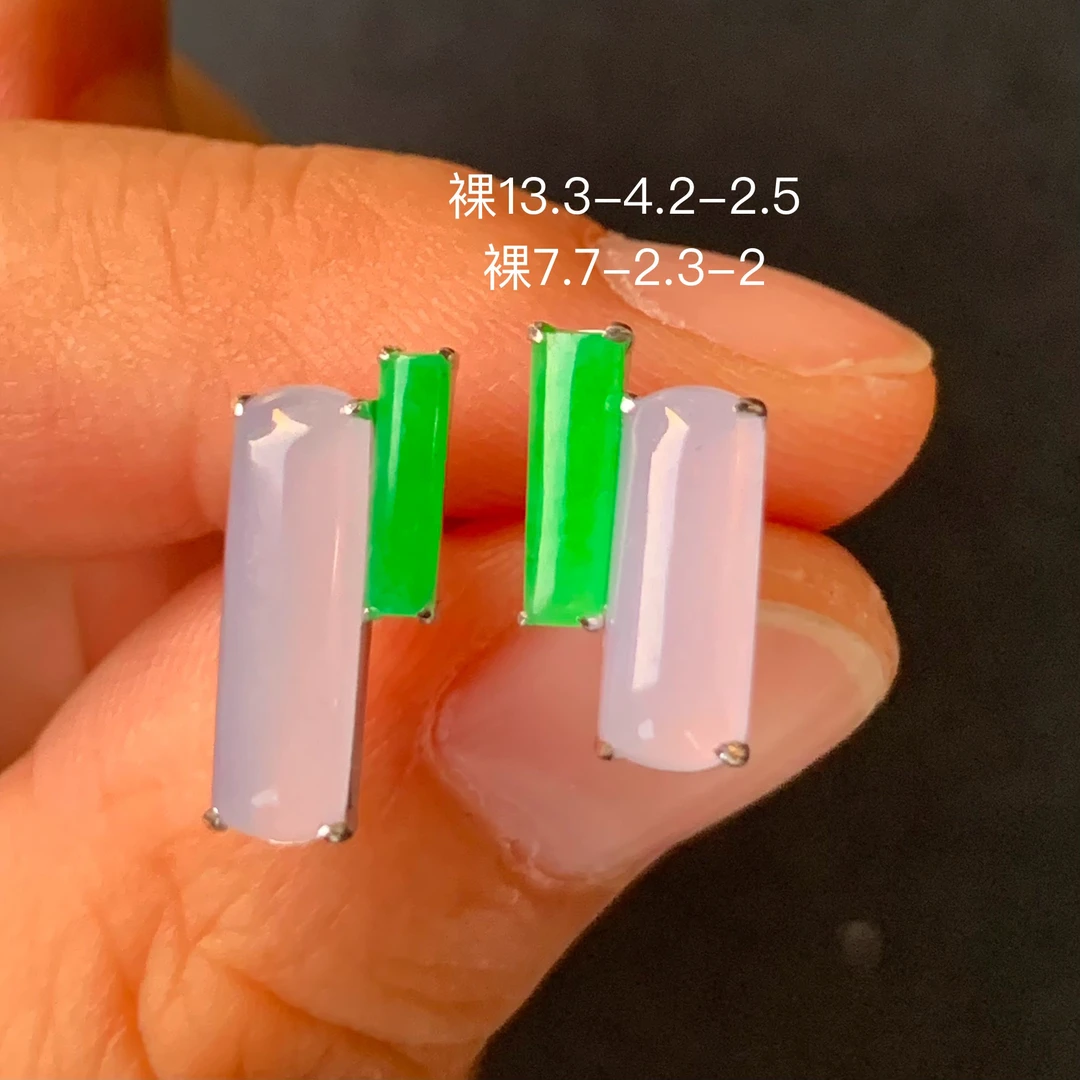 高冰双彩无事柱天然翡翠耳饰镶嵌精致高级感玉石小众