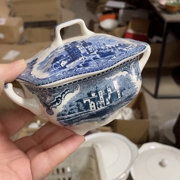杯瓷片 皇家瓷蓝堡糖缸一个 瑕疵品
