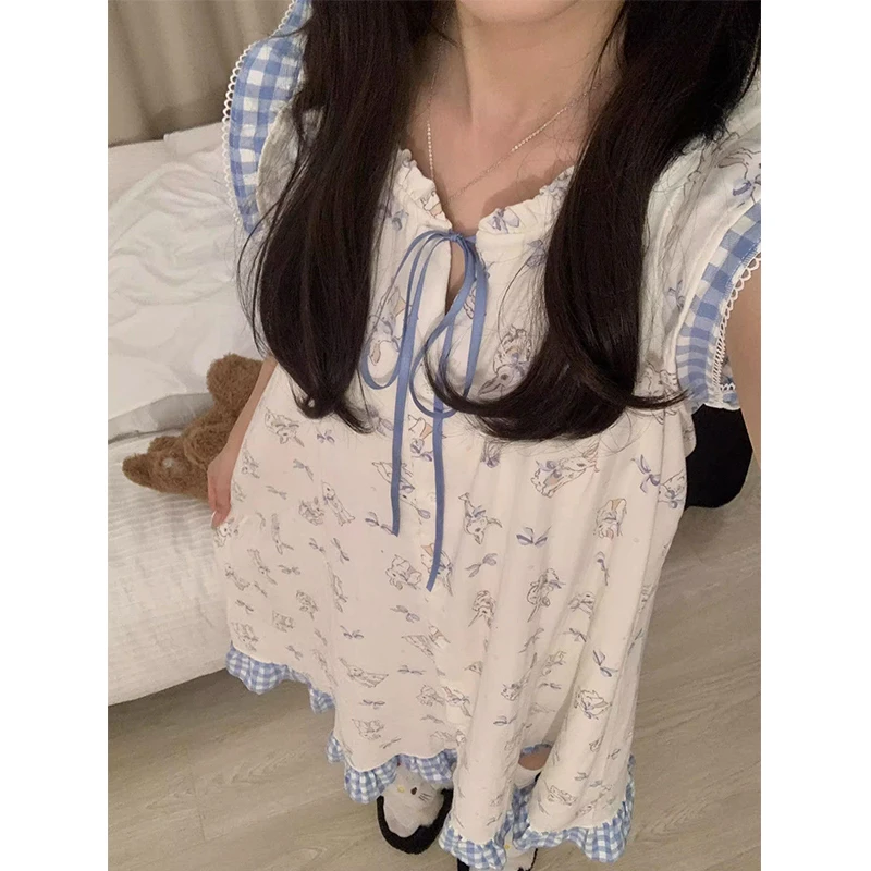 【蝴蝶结兔子】法式可爱软萌睡裙女春夏季新款亲肤舒适家居服连衣裙