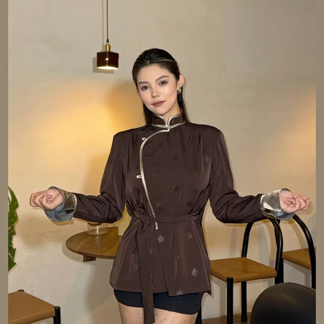 【大树蒙古袍】DS011春夏款蒙式轻薄短款咖色外套