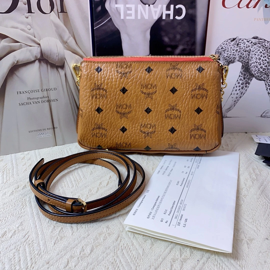 95新 MCM 干邑色链条包麻将包斜挎腋下包 12458801女包二奢