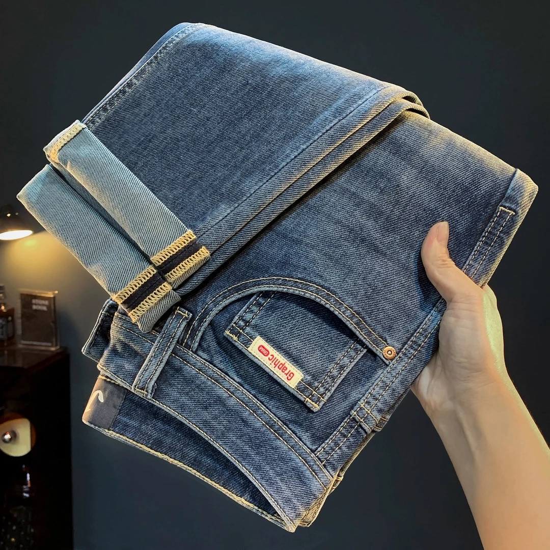 奥锐捷思新款男士牛仔裤潮流水洗修身休闲直筒长裤弹力休闲裤子男