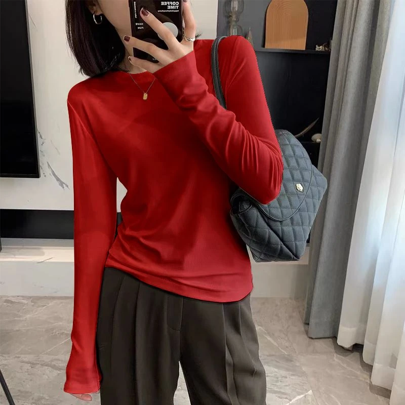 40支精梳棉成份94棉6氨纶秋装纯色正肩短袖T恤女2025百搭休闲上衣