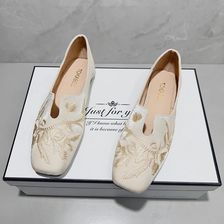 国风新中式方平底单鞋2025新款大码软底旗袍鞋复古百搭豆豆瓢鞋