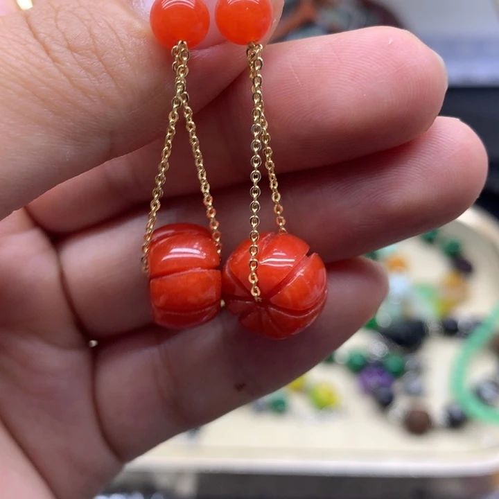 翡翠14K金镶嵌耳饰吊坠