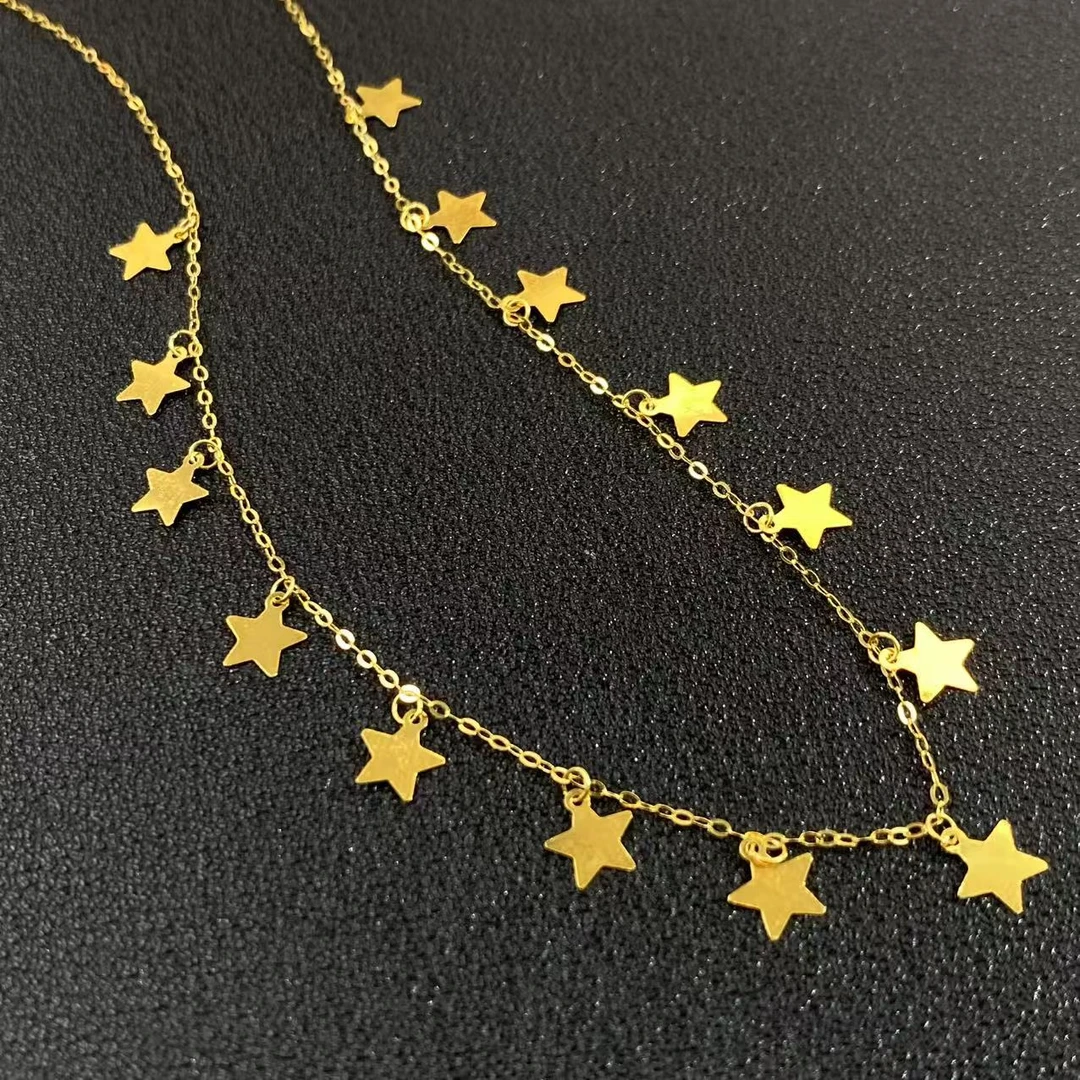 【媛媛】18K金爆闪星星片片项链长约45cm 14颗星星 (可调节)