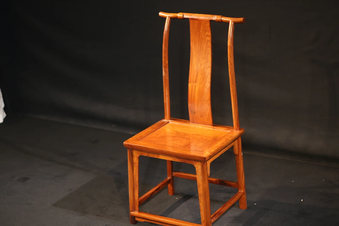 大果紫檀面板独板缅花官帽椅 餐厅餐椅红木家具 传统榫卯结构制作