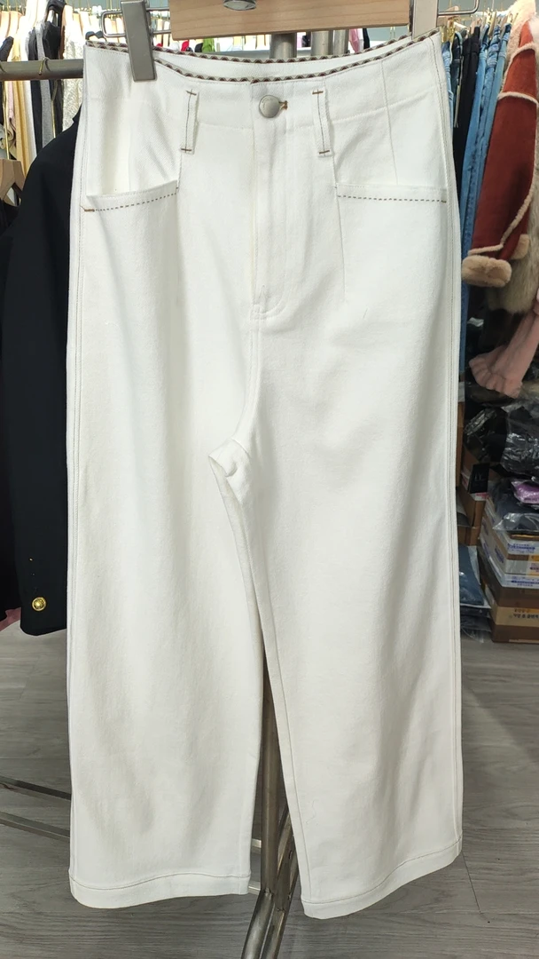 时尚潮流春季新款纯白中腰阔腿裤5883