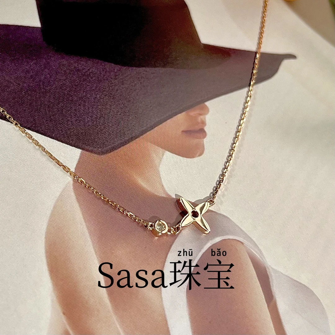 【天然钻石】18k玫瑰金钻石老花锁骨精致项链 轻奢小众ins风