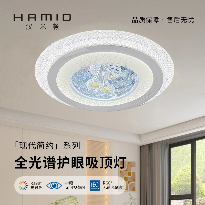 2605-百合主卧室灯led吸顶灯现代简约圆形房间玻璃客厅灯2025年