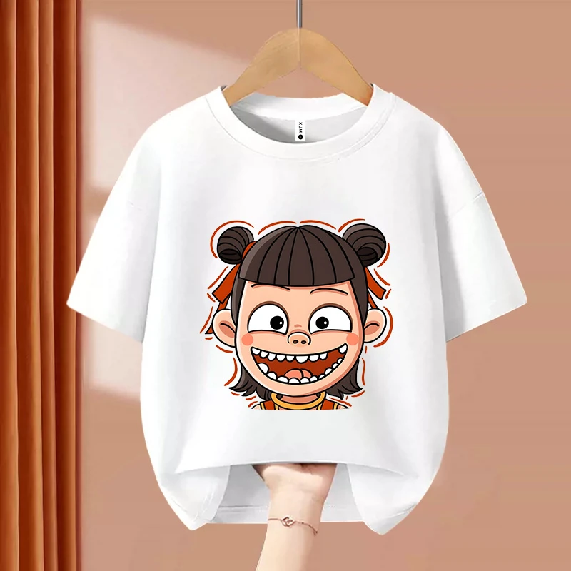 开心小哪吒  趣味文字亲子儿童百搭圆领纯棉短袖T恤出游夏喜居麦