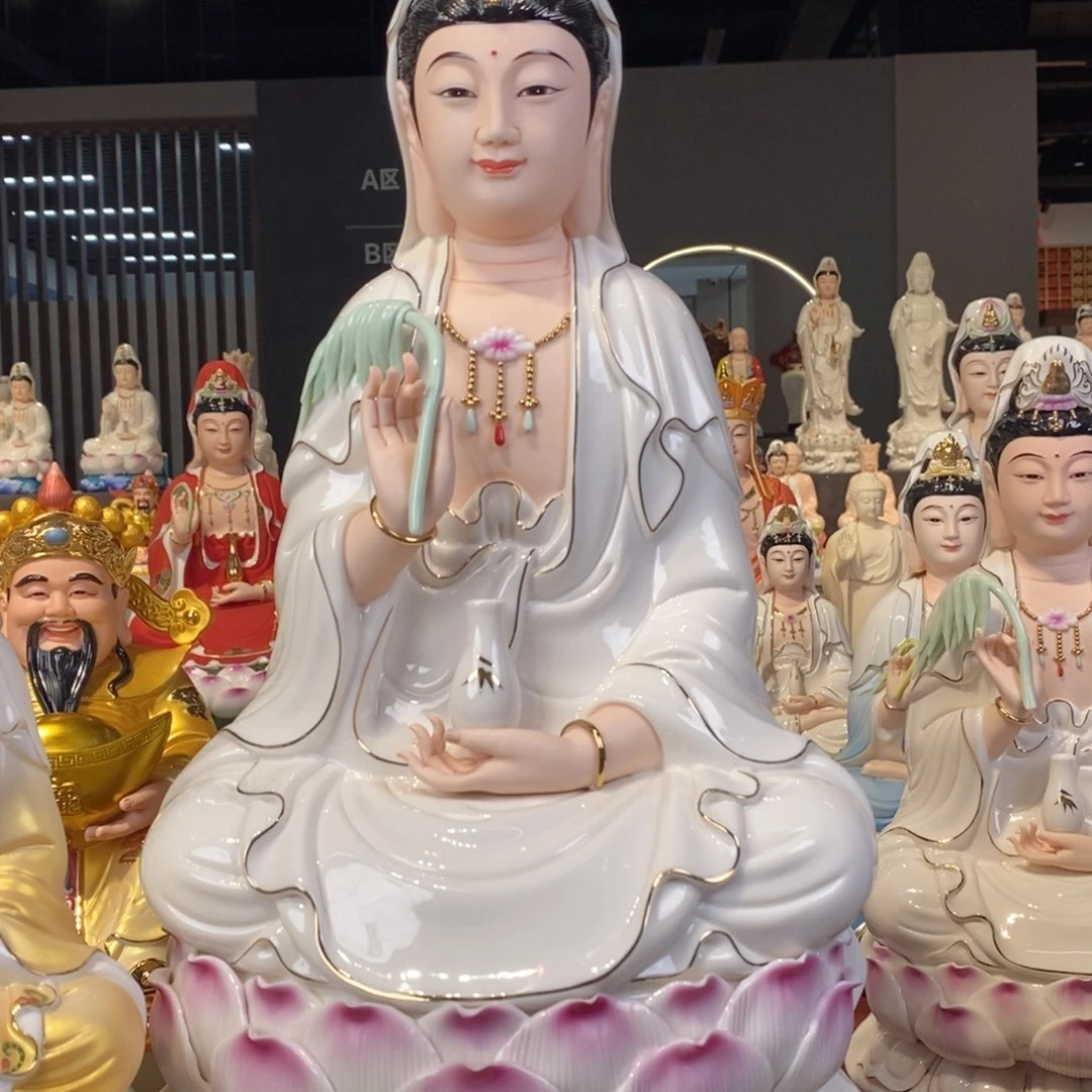 观音金色摆件粮*描金观音