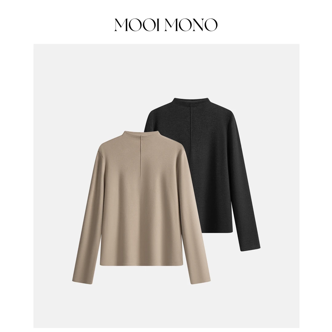 MOOI MONO“发热打底”显瘦极简风亲肤薄绒半高领长款T恤 T830C54