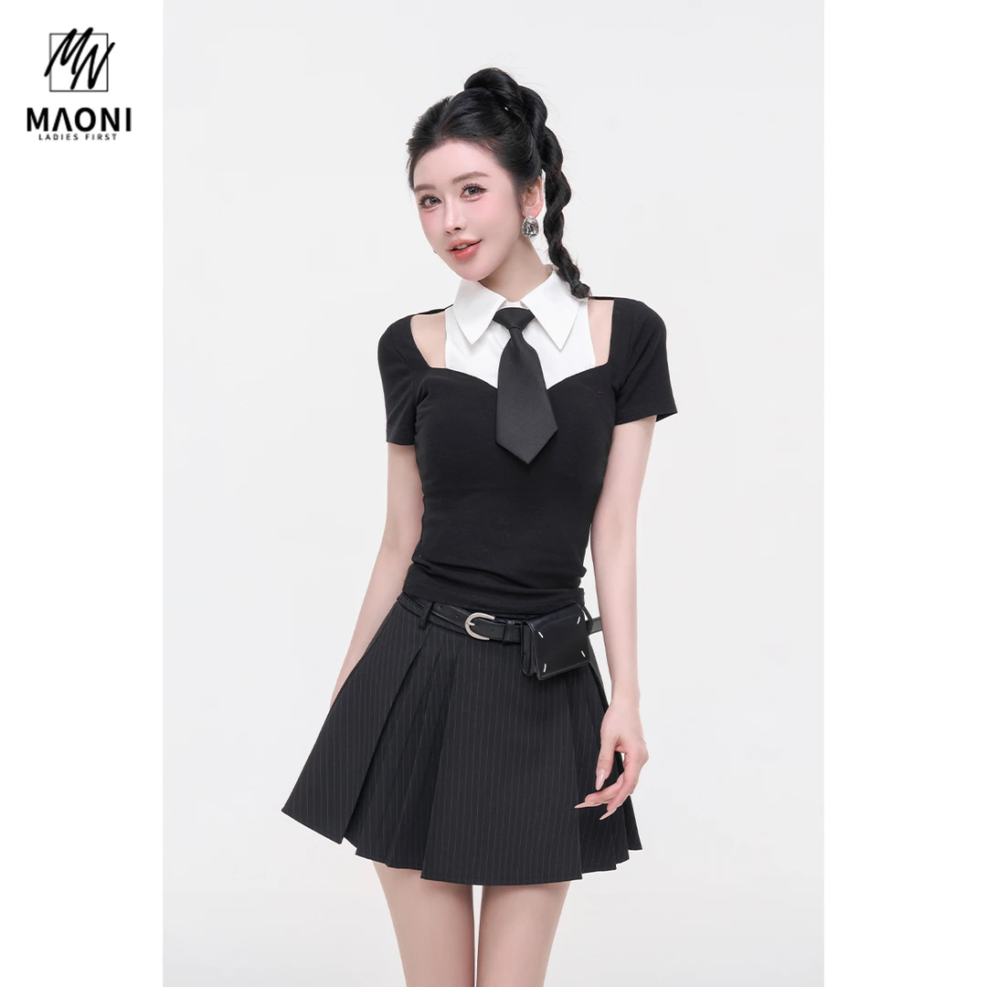 毛妮Peshe【压褶短裤裙】高腰显瘦百褶半身裙配腰包女2025春L1268