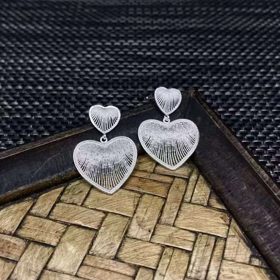 足银耳饰 足银花丝桃心耳钉