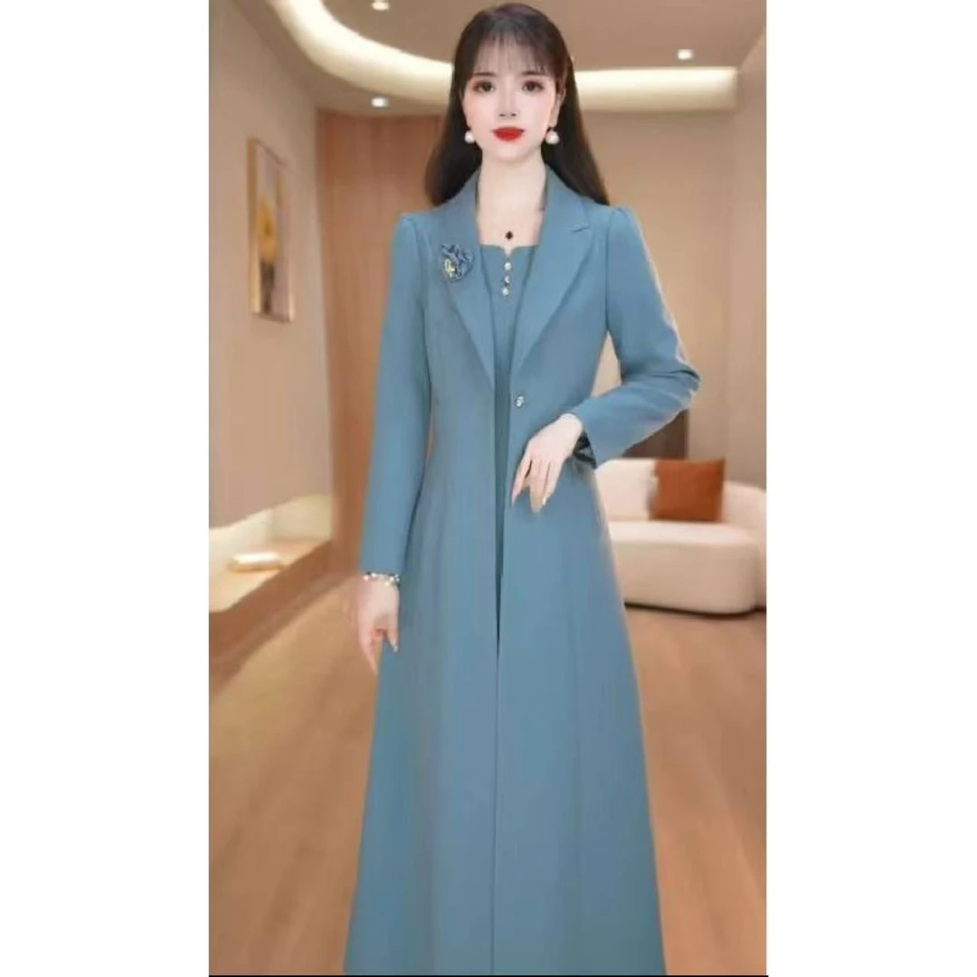 【两件套】外套+连衣裙时尚早秋西装领显瘦气质轻奢典雅两件套