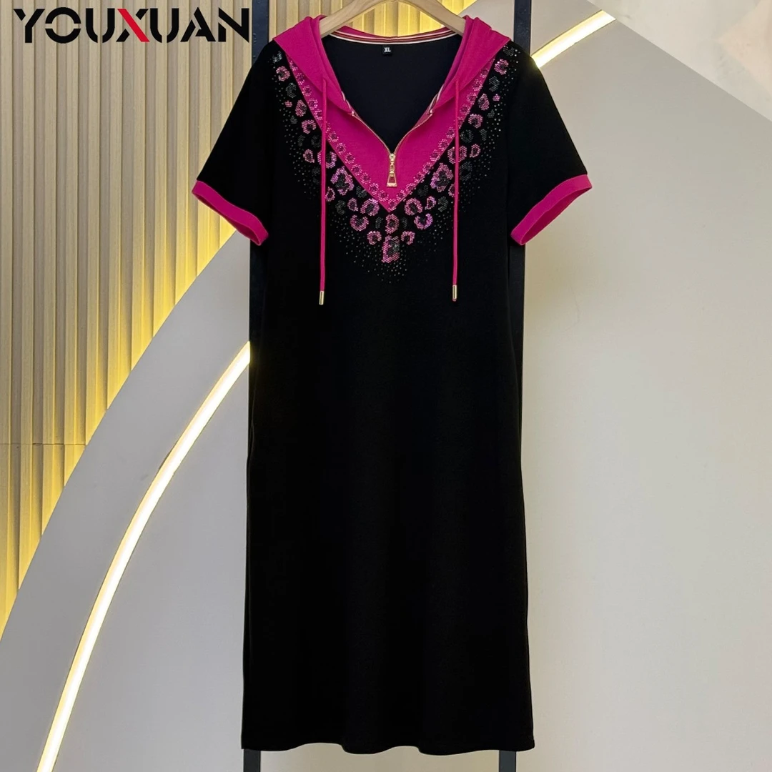 夏季新款潮流短袖中长款时尚显瘦减龄气质休闲连衣裙6733