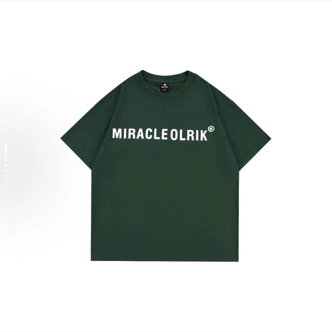 OL美式复古字母Logo宽松落肩纯棉短袖 男女同款